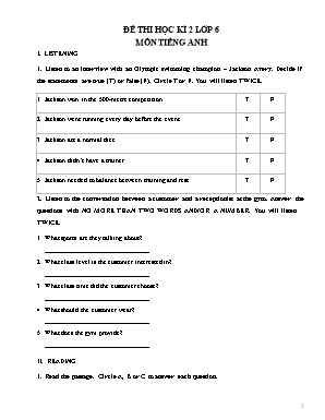 Đề thi môn Tiếng Anh Lớp 6 (Có đáp án)